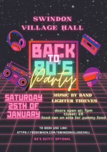 Swindon Village Hall 80s party poster